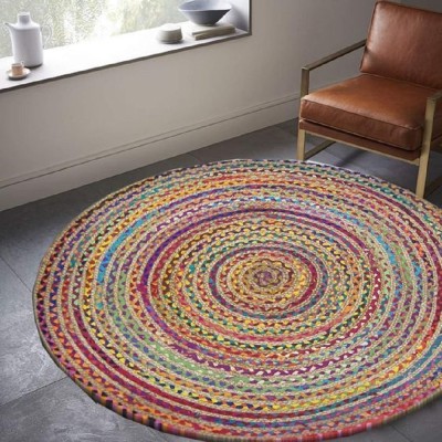 JAI SHRI SHYAM Multicolor Jute Area Rug(3 ft,  X 3 ft, Circle)