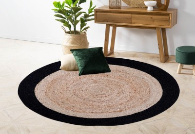 RAMAN TEXTILE Black, Brown Jute Carpet(3 ft,  X 3 ft, Square)