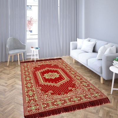 Sparrow world Red Velvet Carpet(183 cm,  X 274 cm, Square)