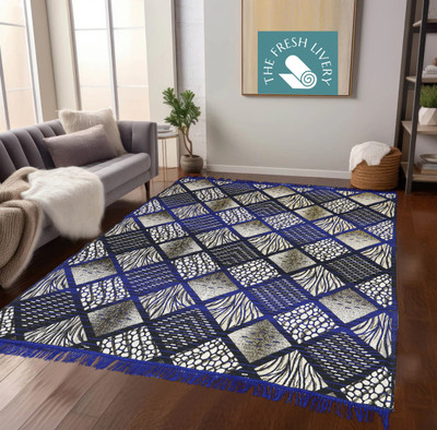 THE FRESH LIVERY Blue, Black Cotton Carpet(140 cm,  X 193 cm, Rectangle)