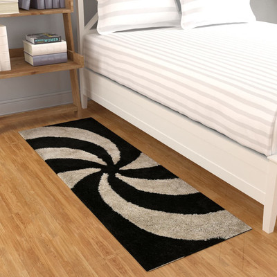 MY HOME Grey, Black Polyester Runner(2 ft,  X 5 ft, Rectangle)