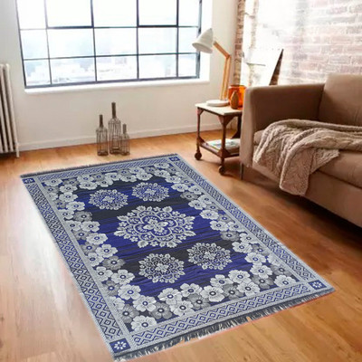 keara Blue Polyester Carpet(5 ft,  X 7 ft, Rectangle)