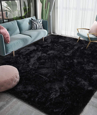 Acarpet Black Polyester Carpet(4 cm,  X 6 cm, Rectangle)