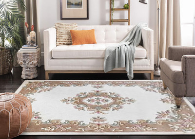 Raj International Beige Wool Area Rug(91 cm,  X 152 cm, Rectangle)
