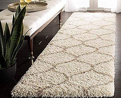 Shag Weaving Beige Polyester Runner(2 ft,  X 6 ft, Rectangle)
