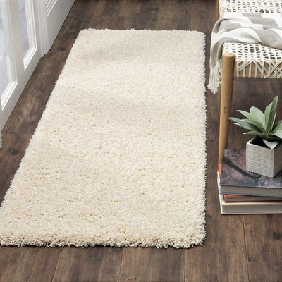 Shag Weaving White Polyester Area Rug(2 ft,  X 4 ft, Rectangle)