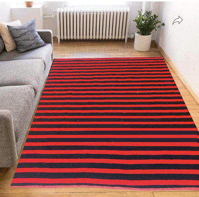 THE FRESH LIVERY 183 cm  X 274 cm Cotton Dhurrie(Rectangle, Red, Black)