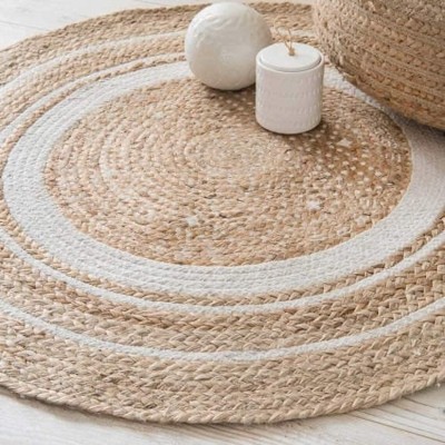 Radha Rani Beige, White Jute Carpet(60 cm,  X 60 cm, Circle)