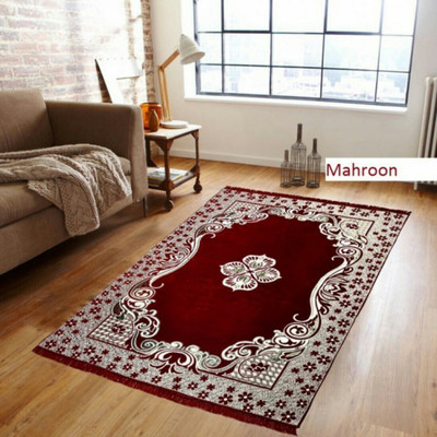 MSB FAB Maroon Polyester, Chenille Carpet(140 cm,  X 210 cm, Rectangle)