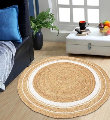 THERUGSGALLERY White Jute Area Rug(90 cm,  X 90 cm, Circle)
