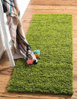 Shag Weaving Green Polyester Carpet(2 ft,  X 3 ft, Rectangle)