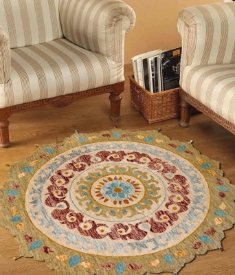 fineflooring Brown, Maroon, Blue, Pink Wool Area Rug(91.5 cm,  X 91.5 cm, Circle)