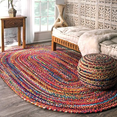 NETOUR Multicolor Jute, Cotton Carpet(90 cm,  X 150 cm, Oval)