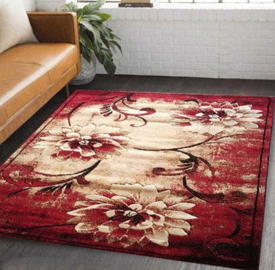 Ra handloom carpet Red Silk Carpet(5 cm,  X 7 cm, Rectangle)