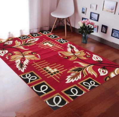 Ra handloom carpet Red Silk Carpet(7 cm,  X 5 cm, Rectangle)