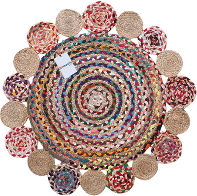 HOMESTIC Multicolor Jute Carpet(3 ft,  X 3 ft, Circle)