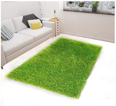RM Handloom Green Polyester Carpet(5 ft,  X 7 ft, Rectangle)