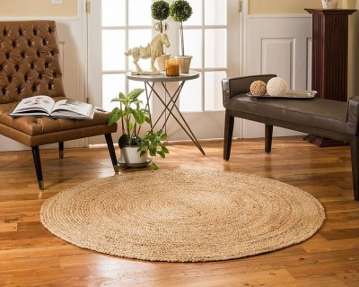 RAMAN TEXTILE Beige Jute Carpet(3 ft,  X 3 ft, Circle)