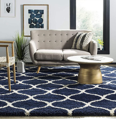 R CARPETS Blue Wool Carpet(4 ft,  X 6 ft, Rectangle)