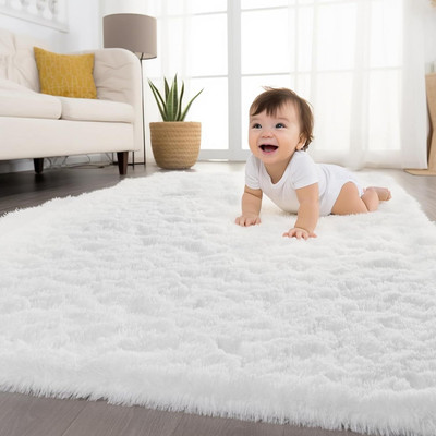 HR CARPET White Polyester Area Rug(5 ft.,  X 7 ft., Rectangle)