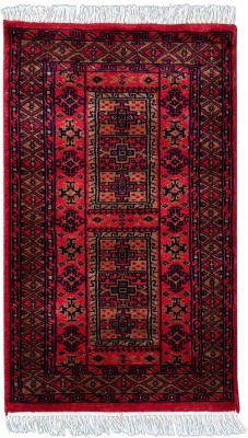Handmade Hand Knotted Red Wool Carpet(60 cm,  X 90 cm, Rectangle)