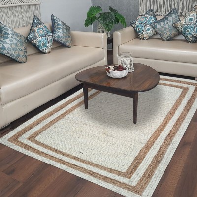 MRIC White, Beige Jute Carpet(3 cm,  X 5 cm, Rectangle)