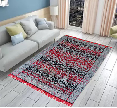 keara Red Polyester Carpet(5 ft,  X 7 ft, Rectangle)