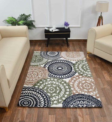 PRESTO BAZAAR Green, White Polyester Carpet(4 ft,  X 6 ft, Rectangle)