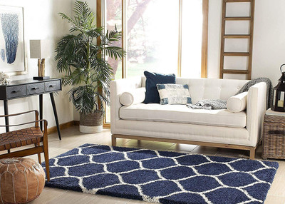 RM Handloom Blue Polyester Carpet(9 cm,  X 6 cm, Rectangle)