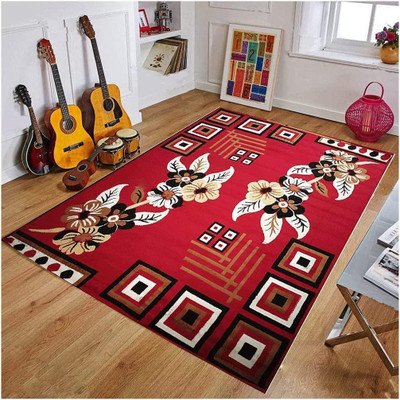 SM Handloom CARPET Red, Black Silk Carpet(6 ft,  X 8 ft, Rectangle)