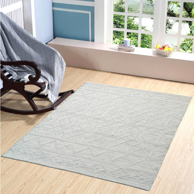 MRIC White Wool, Cotton Carpet(5 cm,  X 8 cm, Rectangle)