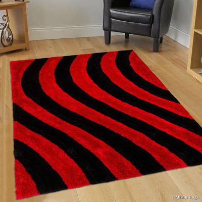 Shag Weaving Red Polyester Carpet(6 ft,  X 8 ft, Rectangle)