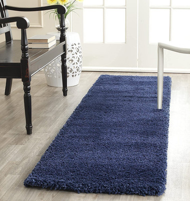 Shag Weaving Blue Polyester Carpet(2 ft,  X 3 ft, Rectangle)