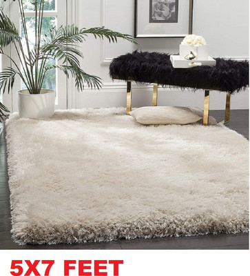 KAYNAT CARPET White, Grey Polyester Carpet(150 cm,  X 210 cm, Rectangle)