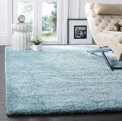 Samjeeda Handloom carpets Light Blue Wool Carpet(90 cm,  X 150 cm, Rectangle)