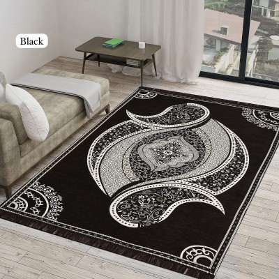 RADECOR Black Velvet Carpet(5 ft,  X 7 ft, Abstract)