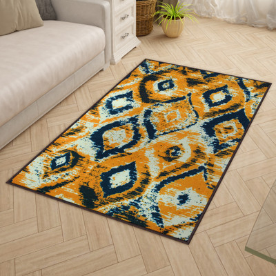 Story@home 3 ft  X 5 ft Polyester Carpet(Rectangle, Yellow, Blue)