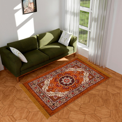 KUBER INDUSTRIES Orange Velvet Carpet(134 cm,  X 180 cm, Rectangle)