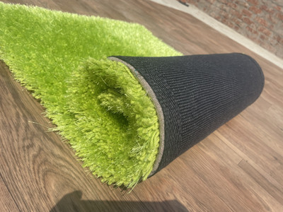 Shag Weaving Green Polyester Runner(2 ft,  X 3 ft, Rectangle)