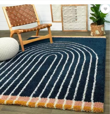 SR Handloom Dark Blue, White Polyester Carpet(6 ft,  X 4 ft, Rectangle)