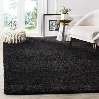 Shag Weaving Black Polyester Runner(60 cm,  X 180 cm, Rectangle)