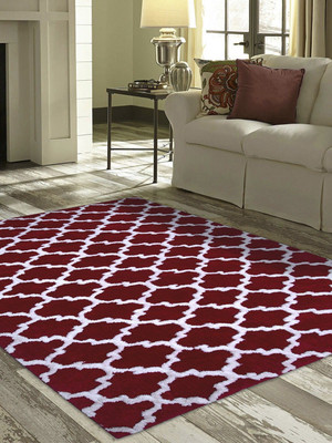 AAZEEM Red Polyester Carpet(4 cm,  X 6 cm, Rectangle)