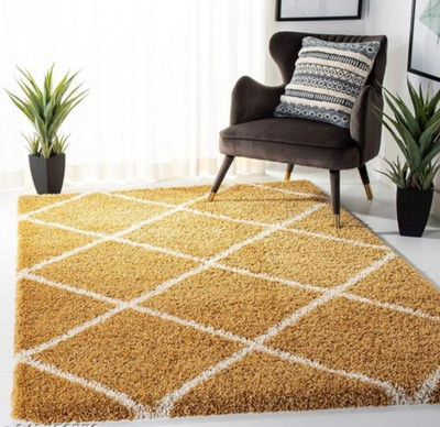 Samjeeda Handloom carpets Yellow Wool Carpet(4 feet,  X 6 feet, Rectangle)