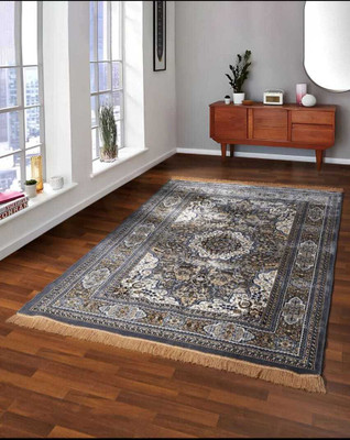 R CARPETS Silver Silk Carpet(5 ft,  X 7 ft, Rectangle)