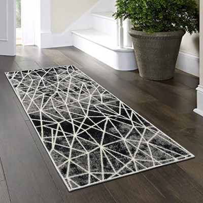 Enyra Homes Grey, Black Polyester Runner(2 ft,  X 3 ft, Rectangle)