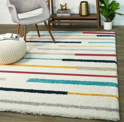 SPA Furnishing White, Multicolor Polyester Carpet(5 ft,  X 3 ft, Rectangle)