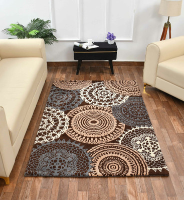 PRESTO BAZAAR Brown, Beige Polyester Carpet(4 ft,  X 6 ft, Rectangle)