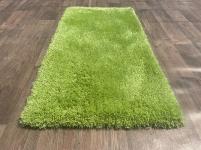 Shag Weaving Green Polyester Runner(2 ft,  X 4 ft, Rectangle)