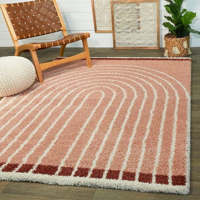 RM Handloom Pink Polyester Carpet(5 ft,  X 7 ft, Rectangle)