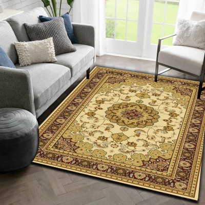 Sparrow world Yellow Velvet Carpet(122 cm,  X 183 cm, Square)